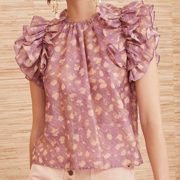 Ulla Johnson Manon Top in Lavender Handprint Dot Size 4 - Picture 3 of 10